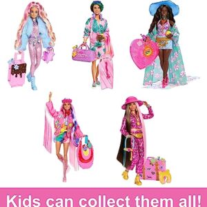 Barbie Extra Fly Doll with Beach-Themed Travel Clothes & Accessories, Tropical Coverup with Oversized Hat & Bag