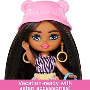 Barbie Extra Mini Minis Travel Doll with Safari Fashion, Animal Print Outfit and Styling Accessories, Barbie Extra Fly Small Doll