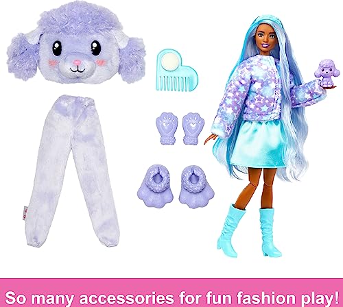 Barbie Cutie Reveal Doll with Purple Hair & Poodle Costume, 10 Suprises Include Accessories & Mini Pet (Styles May Vary)