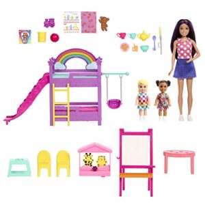 Barbie Skipper First Jobs Daycare Playset, 3 Dolls, Furniture & 15+ Accessories, Includes Bunkbeds & Color-Change Easel