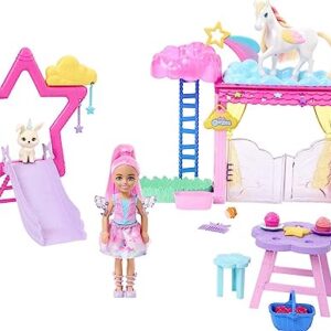 Barbie A Touch of Magic Chelsea Small Doll & Pegasus Playset, Winged Horse Toys with Stable, Pet Bunny & Accessories