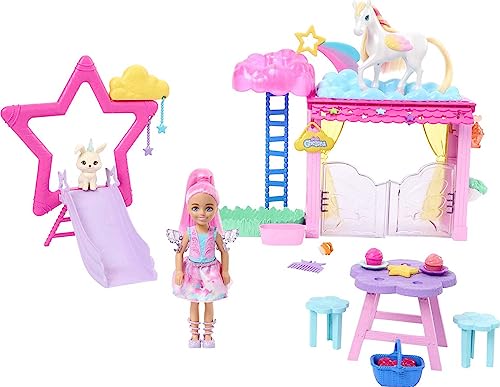 Barbie A Touch of Magic Chelsea Small Doll & Pegasus Playset, Winged Horse Toys with Stable, Pet Bunny & Accessories