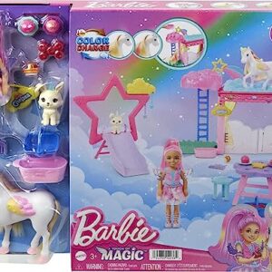 Barbie A Touch of Magic Chelsea Small Doll & Pegasus Playset, Winged Horse Toys with Stable, Pet Bunny & Accessories