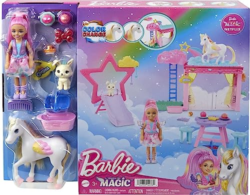 Barbie A Touch of Magic Chelsea Small Doll & Pegasus Playset, Winged Horse Toys with Stable, Pet Bunny & Accessories