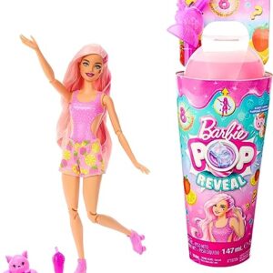 Barbie Pop Reveal Doll & Accessories, Strawberry Lemonade Scent with Pink Hair, 8 Surprises Include Slime & Squishy Puppy