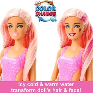 Barbie Pop Reveal Doll & Accessories, Strawberry Lemonade Scent with Pink Hair, 8 Surprises Include Slime & Squishy Puppy