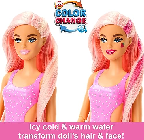 Barbie Pop Reveal Doll & Accessories, Strawberry Lemonade Scent with Pink Hair, 8 Surprises Include Slime & Squishy Puppy