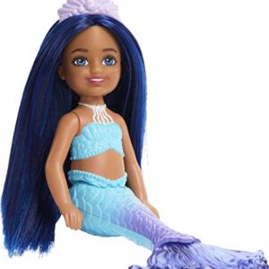 Barbie Mermaid Chelsea Doll with Midnight Blue Hair and Ombre Tail, Mermaid Toys, Crown Accessory