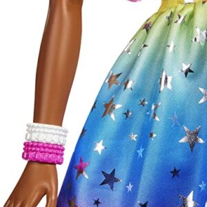 Barbie Large Doll with Dark Brown Hair, 28 Inches Tall, Rainbow Dress and Styling Accessories Including Shooting Star Handbag