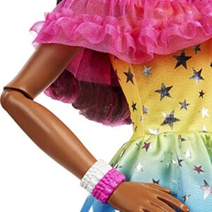 Barbie Large Doll with Dark Brown Hair, 28 Inches Tall, Rainbow Dress and Styling Accessories Including Shooting Star Handbag