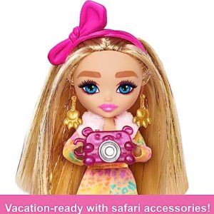 Barbie Extra Minis Travel Doll with Safari Fashion, Barbie Extra Fly Small Doll, Animal-Print Outfit with Accessories