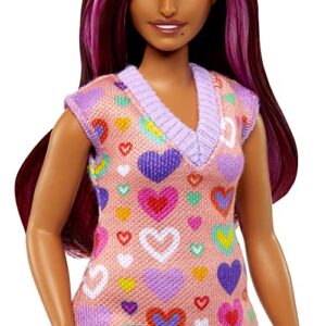 Barbie Fashionistas Doll #207 with a Heart-Print Sweater Dress, Sunglasses and Platform Shoes Small