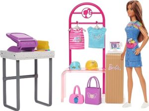 barbie doll & accessories, make & sell boutique playset with display rack, create foil designs medium