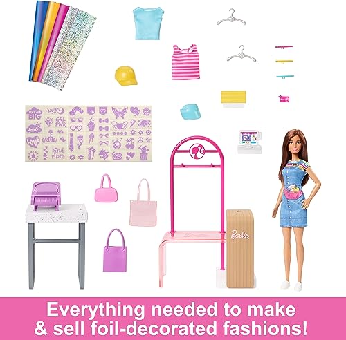 Barbie Doll & Accessories, Make & Sell Boutique Playset with Display Rack, Create Foil Designs Medium