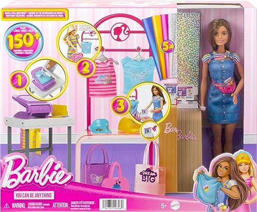 Barbie Doll & Accessories, Make & Sell Boutique Playset with Display Rack, Create Foil Designs Medium