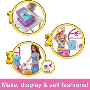 Barbie Doll & Accessories, Make & Sell Boutique Playset with Display Rack, Create Foil Designs Medium