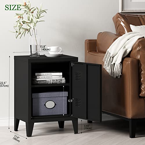 STEEHOOM Nightstand Industrial Design End Side Table Steel Bedside Storage Cabinet with 1 Door for Bedroom, Dorm, Living Room (Black)