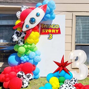 Toy Inspired Story Balloons Arch Garland kit Red Blue Yellow Green Balloon +Cow Boy Star Rocket Balloons for Kid Toy Theme two infinity and beyond birthday decorations