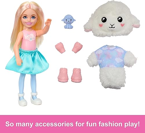 Barbie Cutie Reveal Chelsea Doll & Accessories, Lamb Plush Costume & 6 Surprises Including Color Change, Cozy Cute Tees Series