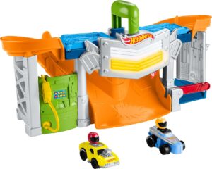 fisher-price little people hot wheels toddler playset race and go track set with lights sounds & 2 toy cars for ages 18+ months