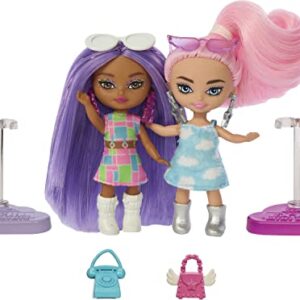 Barbie Five Barbie Dolls, Barbie Extra Mini Minis Bundle, Small Dolls with Colorful Fashions and Accessories