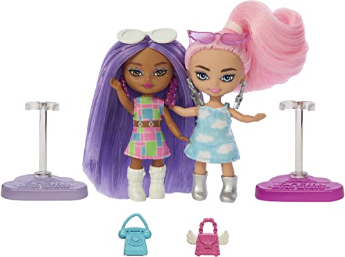 Barbie Five Barbie Dolls, Barbie Extra Mini Minis Bundle, Small Dolls with Colorful Fashions and Accessories