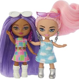 Barbie Five Barbie Dolls, Barbie Extra Mini Minis Bundle, Small Dolls with Colorful Fashions and Accessories