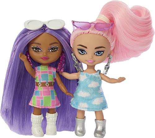 Barbie Five Barbie Dolls, Barbie Extra Mini Minis Bundle, Small Dolls with Colorful Fashions and Accessories