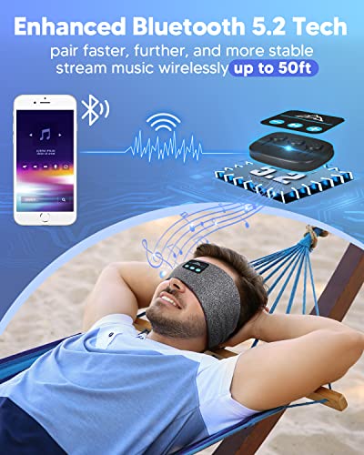 Sleep Headphones Elastic Sleeping Headband 10Hrs Bluetooth Music Eye Mask with Soft Cozy Earbuds Comfortable Earphones for Side Sleepers(Elastic One Size Fits Most)