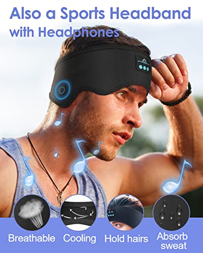 Sleep Headphones Bluetooth Headband Sleeping Headphones Headband 10Hrs Wireless Music Eye Mask with Comfortable Earbuds for Side Sleepers, Women Men Tech Gift for Birthday Christmas Stocking Stuffers