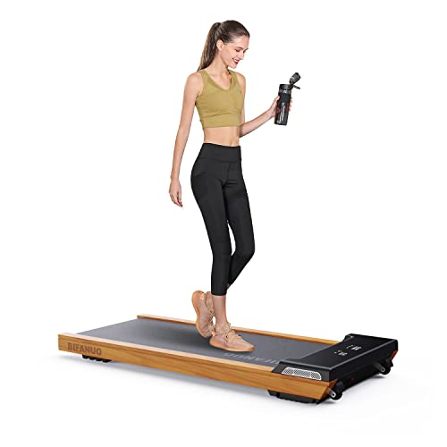 Bifanuo Under Desk Treadmill, Walking Pad 2.25HP, Wood Electric Light Weight Walking Treadmill, Desk Treadmill for Office Under Desk with Remote Control, Installation-Free(Light)