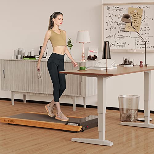 Bifanuo Under Desk Treadmill, Walking Pad 2.25HP, Wood Electric Light Weight Walking Treadmill, Desk Treadmill for Office Under Desk with Remote Control, Installation-Free(Light)