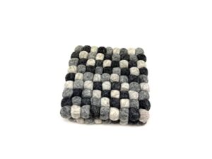 handmade trivet, felt ball trivet, potholders, trivets, 100% wool, felt, hot pot holders (set of 2) hot pads, flexible, durable, heat resistant mat, mats, square trivet (multi gray, square)
