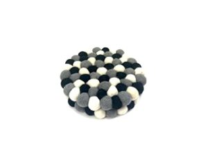 handmade trivet, felt ball trivet, potholders, trivets, 100% wool, felt, hot pot holders (set of 2) hot pads, flexible, durable, heat resistant mat, mats, round trivet (black, round)