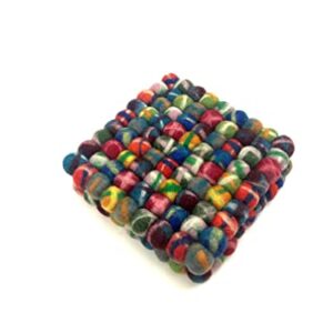 Handmade Trivet, Felt Ball Trivet, Potholders, Trivets, 100% Wool, Felt, Hot Pot Holders (Set of 2) Hot Pads, Flexible, Durable, Heat Resistant Mat, Mats, Square Trivet (Greenish Tie Dye, Square)