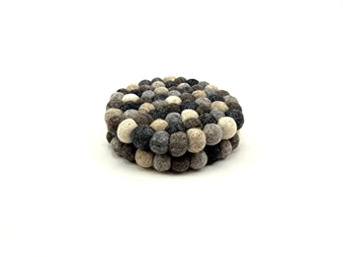 Handmade Trivet, Felt Ball Trivet, Potholders, Trivets, 100% Wool, Felt, Hot Pot Holders (Set of 2) Hot Pads, Flexible, Durable, Heat Resistant Mat, Mats, Round Trivet (Multi Light Gray, Round)