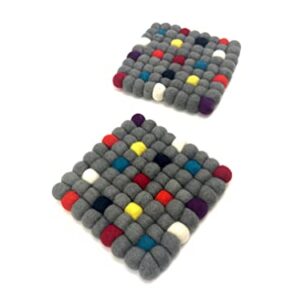 Handmade Trivet, Felt Ball Trivet, Potholders, Trivets, 100% Wool, Felt, Hot Pot Holders (Set of 2) Hot Pads, Flexible, Durable, Heat Resistant Mat, Mats, Square Trivet (Gray, Square)