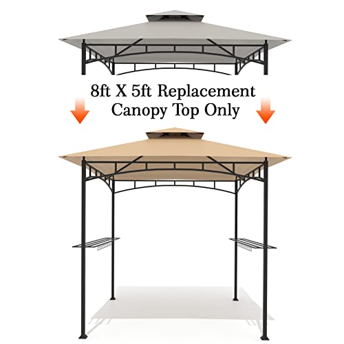 Nitocoby Grill Gazebo Shelter Replacement Canopy 5x8 Double Tiered BBQ Cover Roof ONLY FIT for Gazebo Model L-GG001PST-F (Khaki)