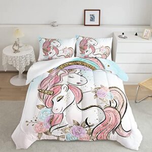 cvhouse unicorn bedding full size,unicorn bedding set for girls kids,cute unicorn comforter set chrismas duvet set unicorn quilt set girls room decor 3 pieces