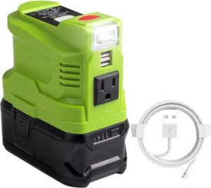 150w powered inverter generator for ryobi 18v lithium battery，ryobi battery inverter power station with 2-usb&ac 110v-120v，power inverter with 200lm led light usb cable