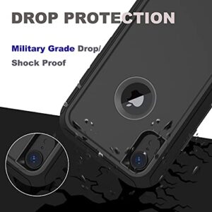 for iPhone XR Case with 2 x Screen Protector, Heavy Duty Shockproof/Drop Proof/Dust Proof 3-Layer Military Protection Full Body Rugged Defender Durable Cover for Apple iPhone XR (Black & Gray)