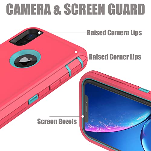 for iPhone XR Case with 2 x Screen Protector, Heavy Duty Shockproof/Drop Proof/Dust Proof 3-Layer Military Protection Full Body Rugged Defender Durable Cover for Apple iPhone XR (Pink)