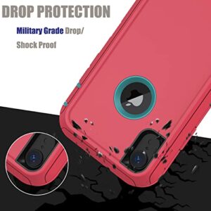 for iPhone XR Case with 2 x Screen Protector, Heavy Duty Shockproof/Drop Proof/Dust Proof 3-Layer Military Protection Full Body Rugged Defender Durable Cover for Apple iPhone XR (Pink)