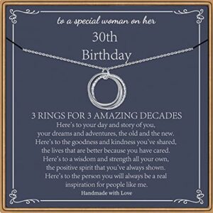 30th birthday gifts for women, 3 circle necklace 30th birthday gifts jewelry for women her thirty 30 years old birthday gifts for 30 year old woman three 3 decades birthday necklace for women