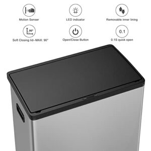 finetones 16 Gallon Automatic Dual Trash Can, 2×8 Gallon Touch-Free Kitchen Trash Can with Brakable Wheels, Motion Sensor Garbage Can for Kitchen Recycle Trash Can, Soft-Closed Lid, Large Capacity