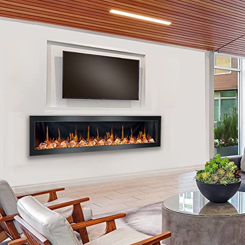 Litedeer Homes Latitude II 78" Smart Electric Fireplace with App, Crackling Fire Sounds, Diamond-Like Crystal, Black - ZEF78VC