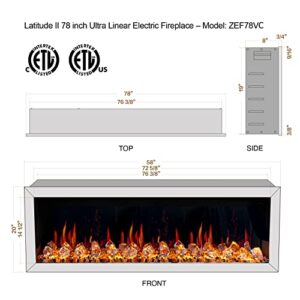 Litedeer Homes Latitude II 78" Smart Electric Fireplace with App, Crackling Fire Sounds, Diamond-Like Crystal, Black - ZEF78VC