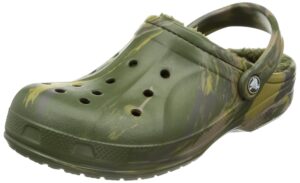 crocs unisex ralen lined clogs | fuzzy slippers, army green/multi, 8 us men