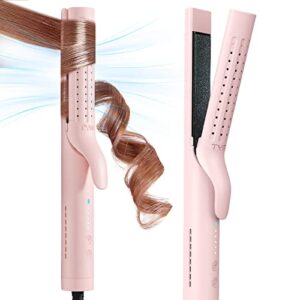 tymo airflow styler curling iron - ceramic flat iron hair straightener and curler 2 in 1, professional curing wand with 360° ionic cool air, 5 adjustable temps & dual voltage for long short hair