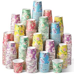 500 pcs tasting paper cups 2oz disposable mouthwash cup mini beverage drinking cup small snack cup for kid adult home bathroom kitchen picnic travel events party supplies favors (retro flower)